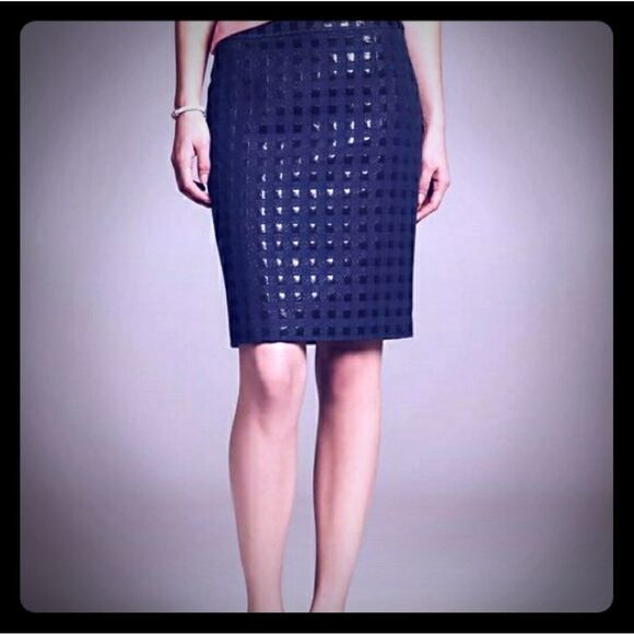 Banana Republic Black Checked Pattern pencil Skirt 8 - Picture 1 of 5